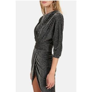 NEW IRO Magnus Boatneck Silver Sparkle Black Draped Bodycon Mini Party Dress 4